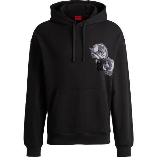 Sweat à capuche en molleton de coton avec imprimé à fleurs et logo - HUGO - Modalova