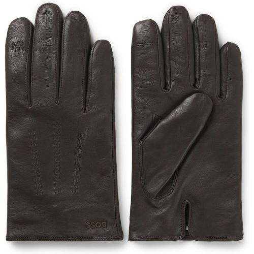 Gants en cuir doublés en laine mélangée avec logo - Boss - Modalova
