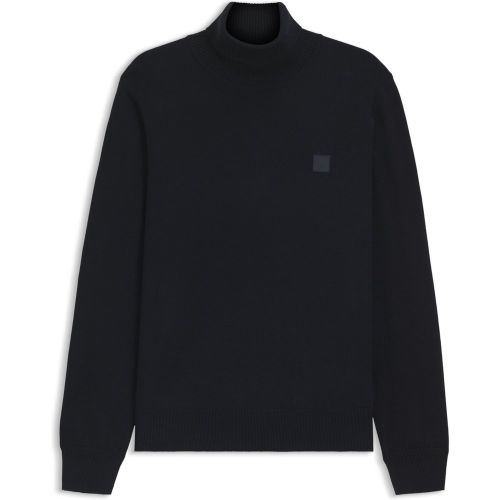 Pull à col roulé en coton et cachemire avec patch logoté - Boss - Modalova