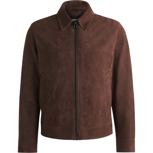 Veste Regular zippée sur le devant en cuir suédé doux - Boss - Modalova