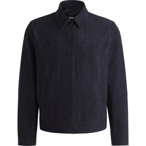 Veste Regular zippée sur le devant en cuir suédé doux - Boss - Modalova