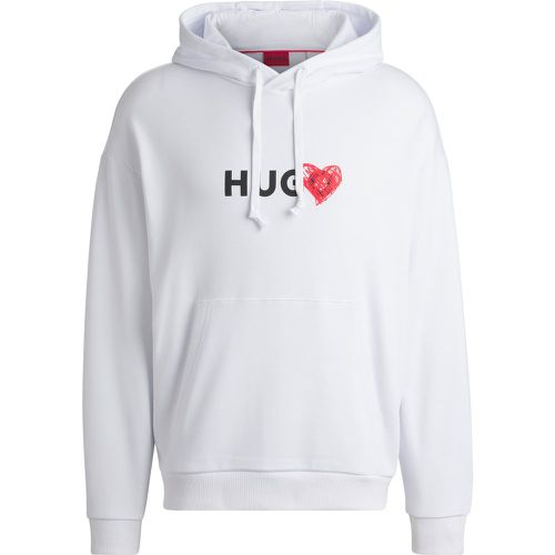 Sweat à capuche en molleton de coton avec inscription et motifs cœur - HUGO - Modalova