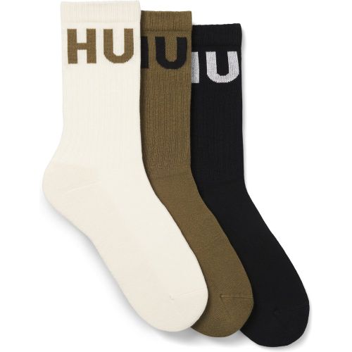 Lot de trois paires de chaussettes mi-mollet côtelées à logos - HUGO - Modalova