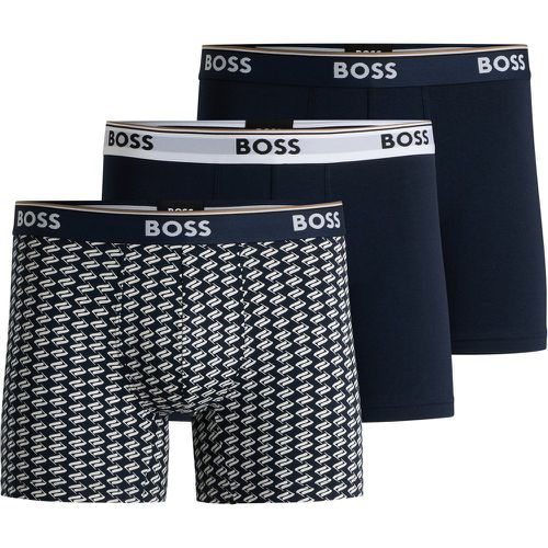 Lot de trois boxers longs en coton stretch avec tailles logotées - Boss - Modalova