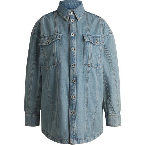 Chemise longue en denim bleu avec poches plaquées - HUGO - Modalova