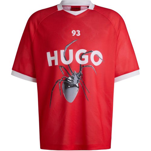 T-shirt Relaxed en mesh inspiré du football, avec imprimé de la saison - HUGO - Modalova