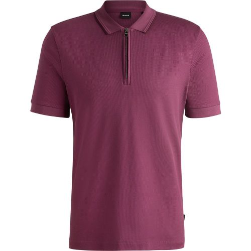 Polo en coton structuré avec patte zippée - Boss - Modalova