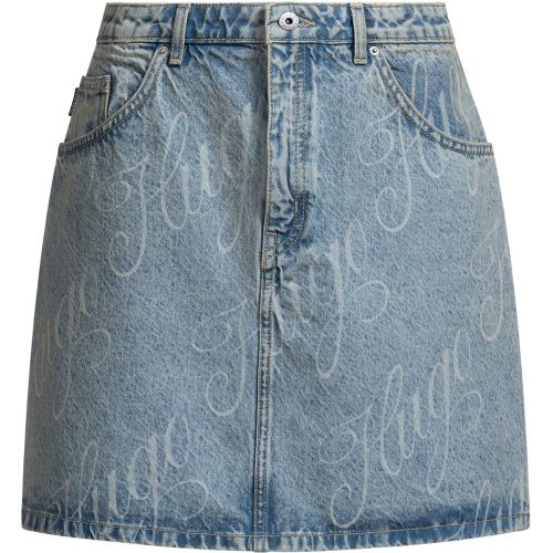 Jupe courte en denim rigide à logo imprimé - HUGO - Modalova