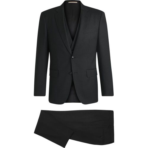 Costume Slim trois pièces en laine stretch à motif - Boss - Modalova