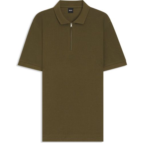 Polo en maille à encolure zippée et structure gaufrée - Boss - Modalova