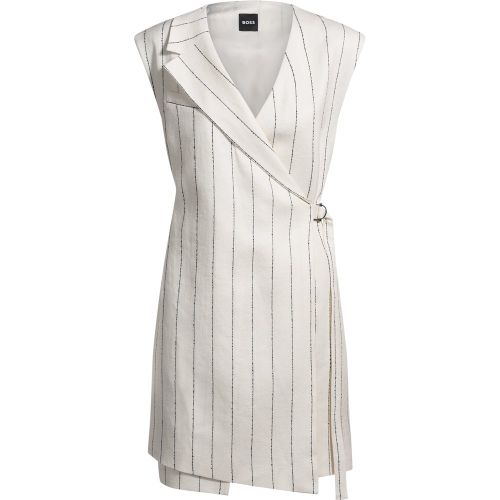 Robe portefeuille en lin mélangé à rayures tennis - Boss - Modalova