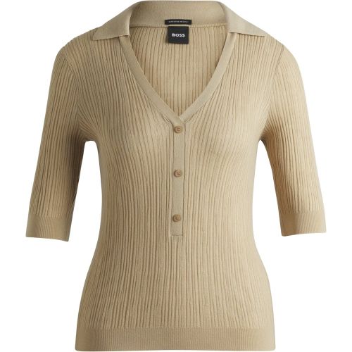 Pull en laine vierge avec col et patte de boutonnage - Boss - Modalova