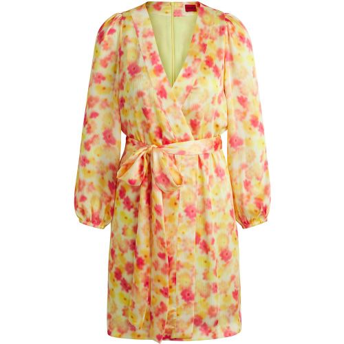 Robe portefeuille avec imprimé à fleurs effet flou - HUGO - Modalova