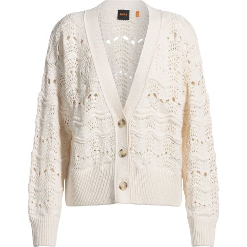 Cardigan en maille ajourée de coton mélangé - Boss - Modalova