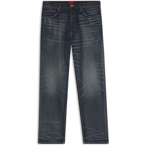 Jean Tapered en denim bleu à délavage vintage - HUGO - Modalova