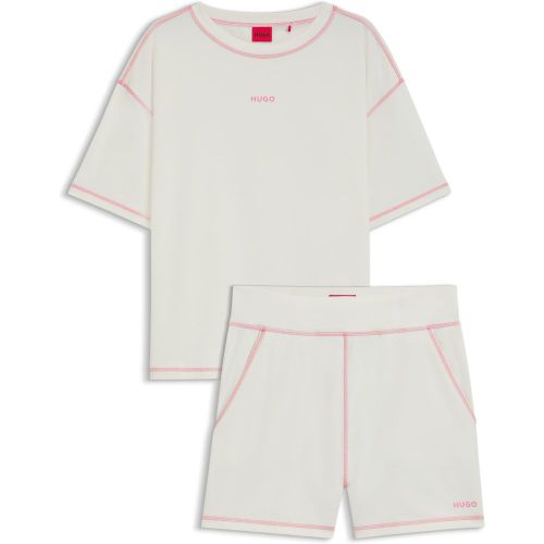 Pyjama en coton stretch à logos contrastants - HUGO - Modalova