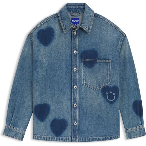 Chemise en denim rigide à imprimé cœurs - HUGO - Modalova