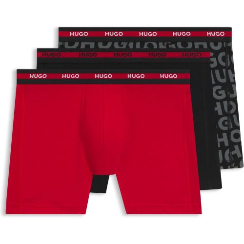 Lot de trois boxers longs en coton stretch avec taille logotée - HUGO - Modalova