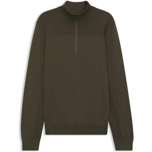 Pull en laine vierge mélangée à encolure zippée et logo - Boss - Modalova