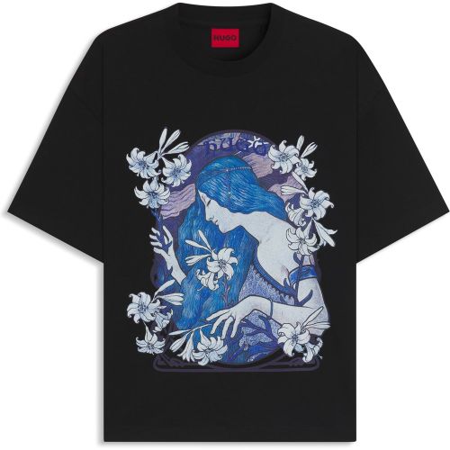 T-shirt en jersey de coton à motif fleuri artistique - HUGO - Modalova