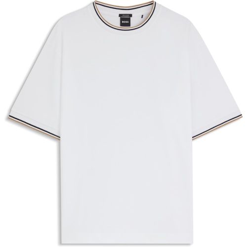 T-shirt en coton mercerisé avec bords des manches à rayures - Boss - Modalova