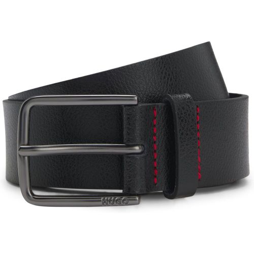 Ceinture en cuir embossé avec boucle à ardillon teinte argentée brossée - HUGO - Modalova