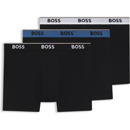 Lot de trois boxers longs en coton stretch avec taille logotée - Boss - Modalova