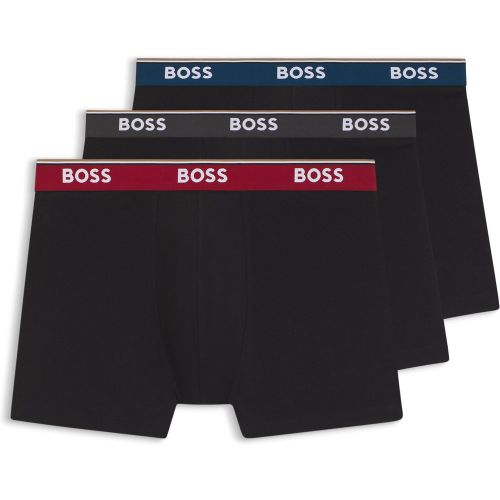 Lot de trois boxers longs en coton stretch avec taille logotée - Boss - Modalova