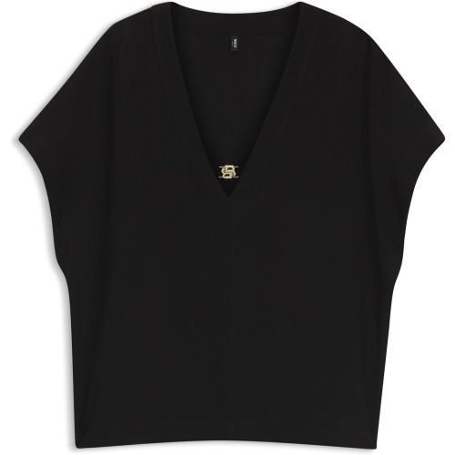 Top en crêpe à col V avec boucle à monogramme Double B - Boss - Modalova