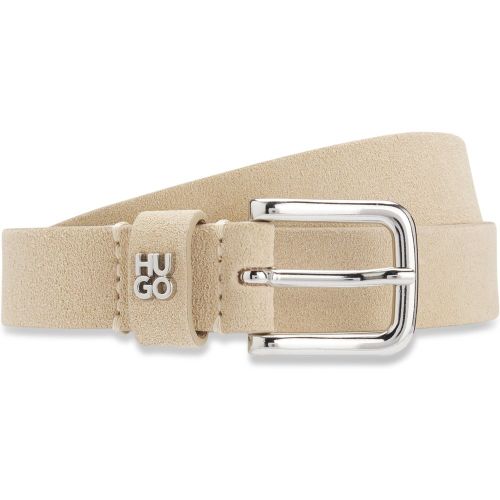 Ceinture en cuir suédé avec garniture à passant logoté empilé - HUGO - Modalova