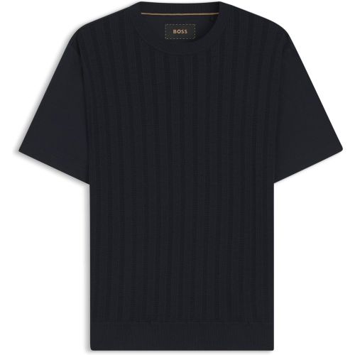 T-shirt en coton et soie avec panneau avant en maille torsadée - Boss - Modalova
