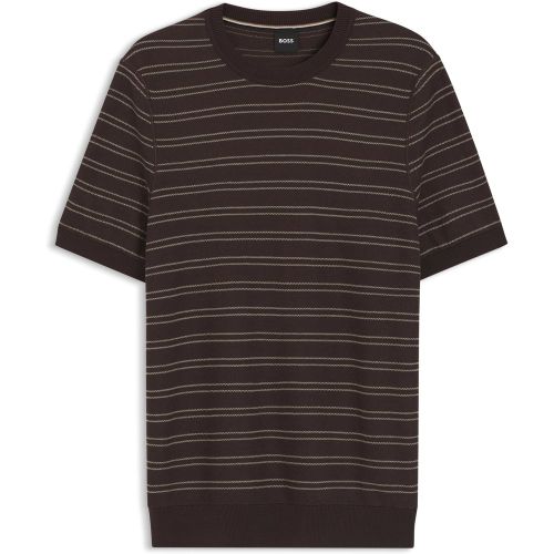 T-shirt en maille en coton mélangé à rayures horizontales - Boss - Modalova