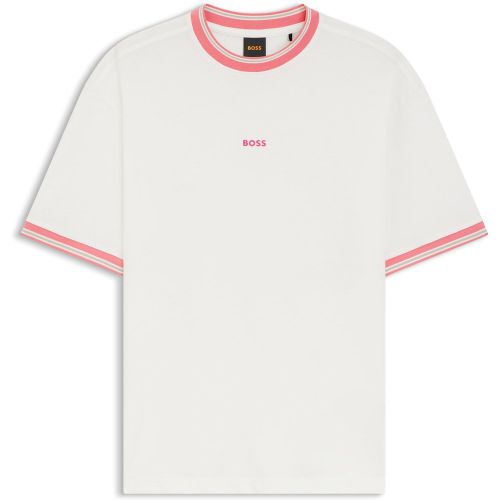 T-shirt coupe décontractée en coton avec des bordures à rayures - Boss - Modalova