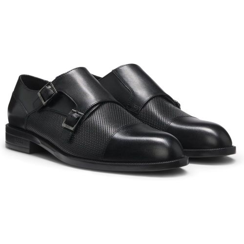 Chaussures à double brides en cuir avec détail perforé - Boss - Modalova