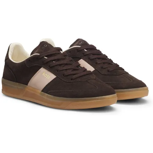 Baskets en cuir suédé avec finitions en cuir lisse - Boss - Modalova