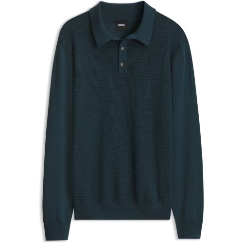 Polo en maille de laine mélangée avec différentes structures - Boss - Modalova