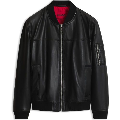 Bomber en cuir nappa avec rivet à logo empilé - HUGO - Modalova