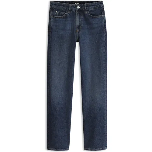 Jean droit en denim stretch bleu à délavage marbré - Boss - Modalova