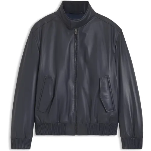 Veste en cuir matelassée à col montant - Boss - Modalova