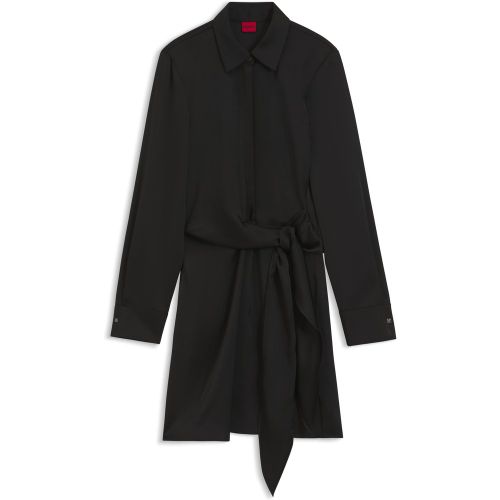 Robe portefeuille à manches longues en satin à logo empilé - HUGO - Modalova