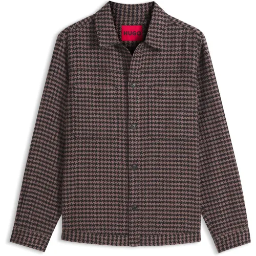 Chemise oversize courte en coton à motif pied-de-poule - HUGO - Modalova