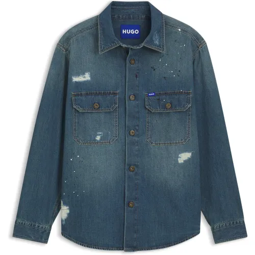 Surchemise Oversize Fit en denim avec éclaboussures de peinture - HUGO - Modalova