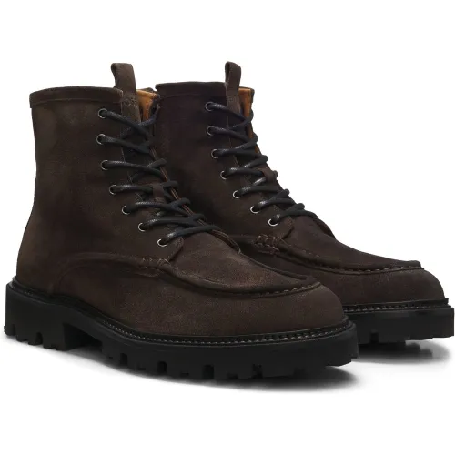 Bottines à lacets en cuir suédé avec fermeture éclair latérale - Boss - Modalova
