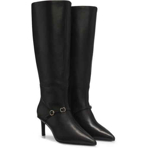 Bottes hauteur genou en cuir structuré à boucle - HUGO - Modalova