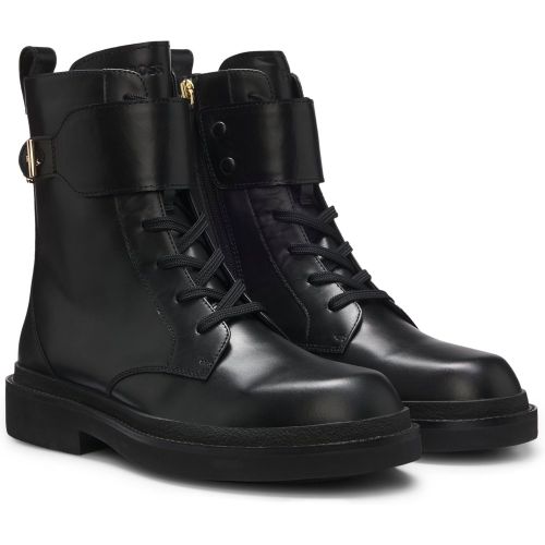 Bottines à lacets en cuir avec détails métalliques dorés - Boss - Modalova