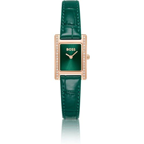 Montre avec cadran à strass et bracelet en cuir - Boss - Modalova