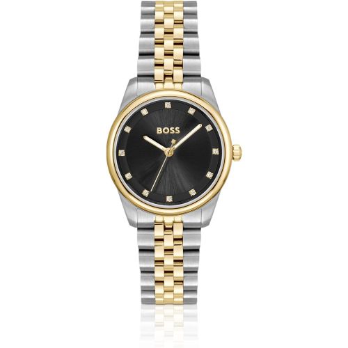Montre avec cadran noir et bracelet bicolore - Boss - Modalova