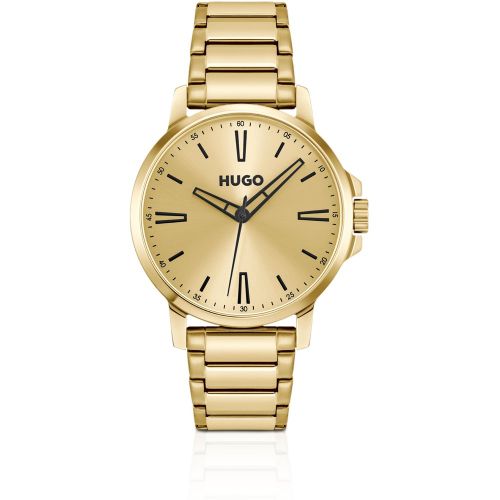 Montre dorée à cadran et bracelet ton sur ton - HUGO - Modalova