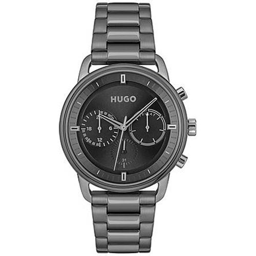 Montre plaquée grise avec cadran noir et bracelet à maillons - HUGO - Modalova