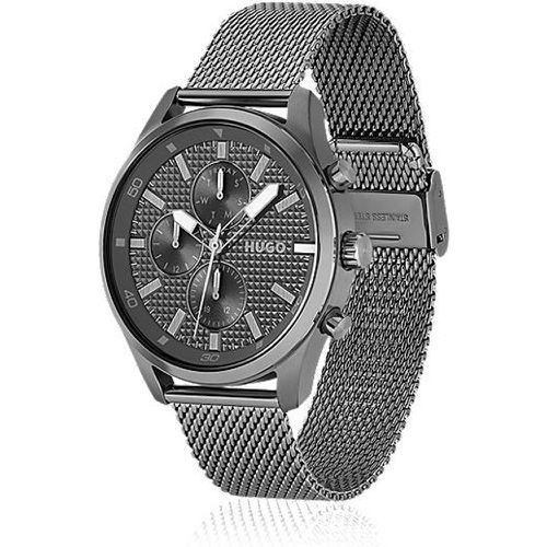 Montre chronographe en acier plaqué gris avec bracelet en maille milanaise - HUGO - Modalova